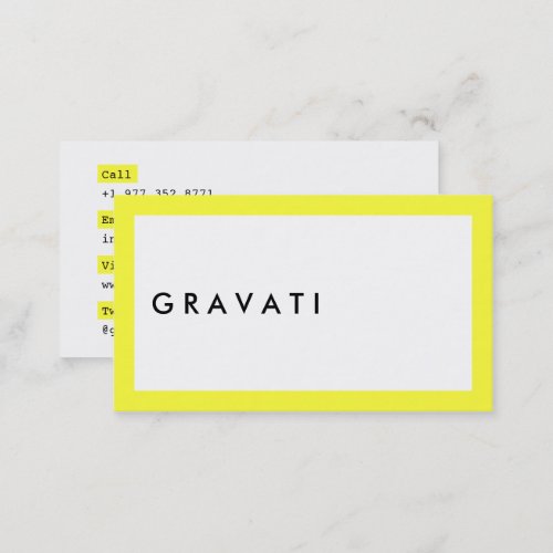 Modern white bold neon yellow contrast minimal business card