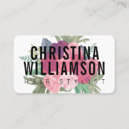 Modern White Bold Text Blush Pink Vintage Florals Business Card at Zazzle