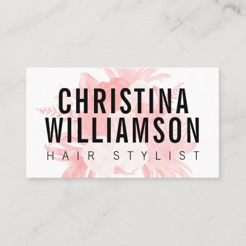Modern white bold text light red vintage florals business card
