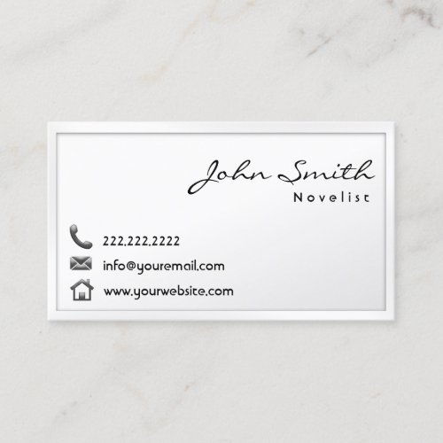 Modern White Border Novelist Business Card