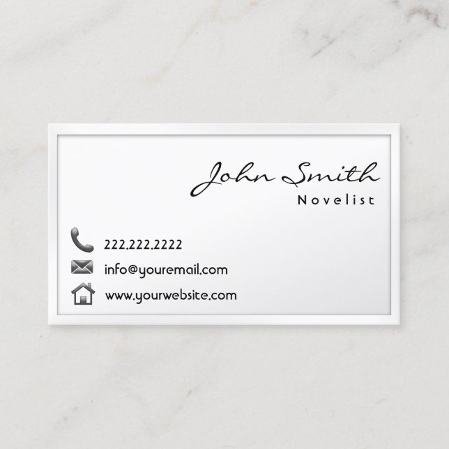 Modern White Border Novelist Business Card (Front)