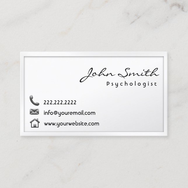 Modern White Border Psychologist Business Card (Front)