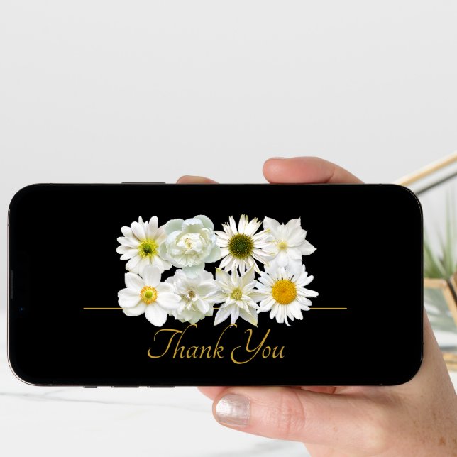Modern White Botanical Flowers Elegant Thank You Card (Front Digital)