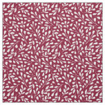 Modern White Botanical Leaf Pattern Burgundy Red Fabric