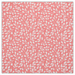 Modern White Botanical Leaf Pattern Coral Pink Fabric