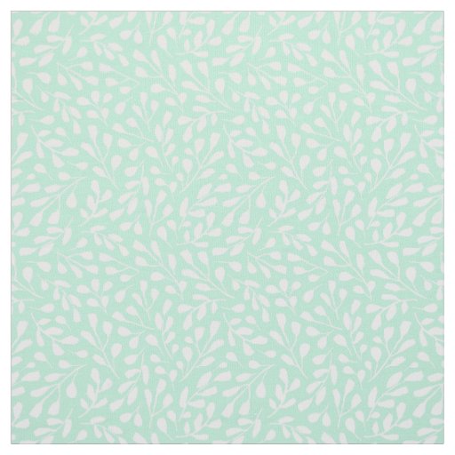 Modern White Botanical Leaf Pattern Neomint Green Fabric