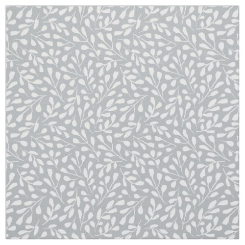 Modern White Botanical Leaf Pattern on Light Gray Fabric
