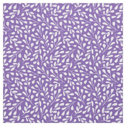Modern White Botanical Leaf Pattern Royal Purple Fabric