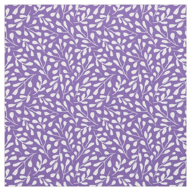 Modern White Botanical Leaf Pattern Royal Purple Fabric (Swatch)