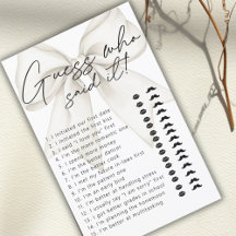 Modern White Bow Guess Who Said It Bridal Game 