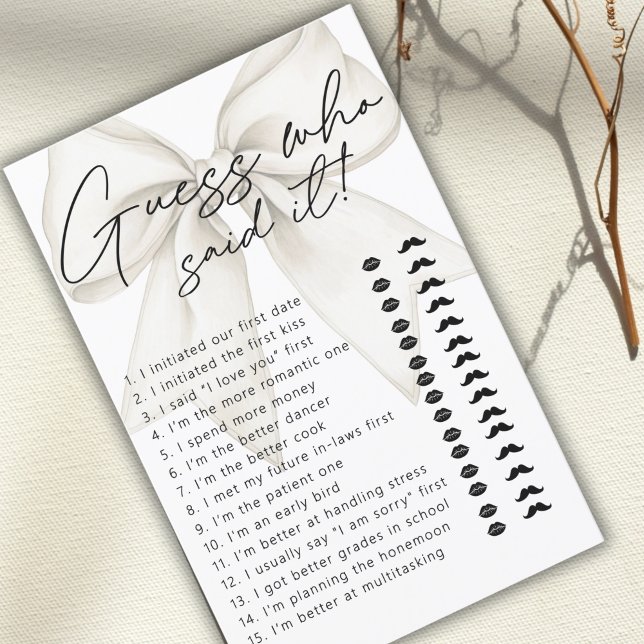 Modern White Bow Guess Who Said It Bridal Game  (Creator Uploaded)