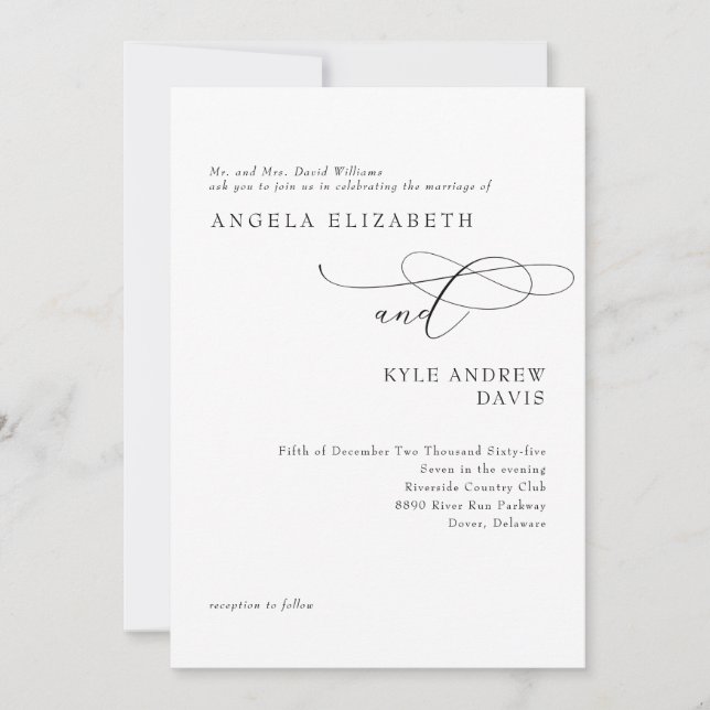 Modern White Bride Parents Wedding Invitation (Front)