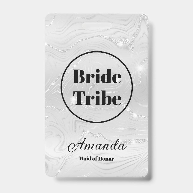 Modern White Bride Tribe Bachelorette Badge (Front)