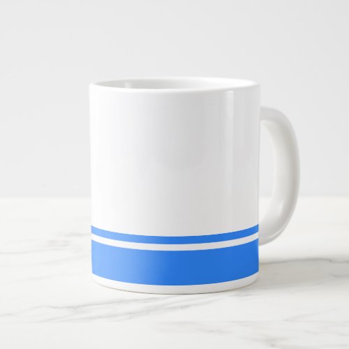Modern White Bright Blue Bottom Rim Racing Stripes Giant Coffee Mug