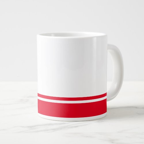 Modern White Bright Red Bottom Rim Accent Stripes Giant Coffee Mug