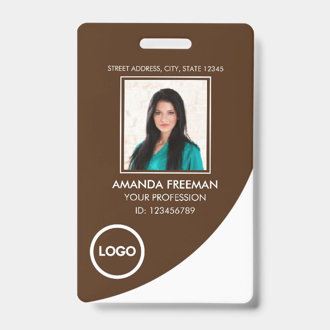 Modern White & Brown Healthcare Professional Photo Badge (Front)