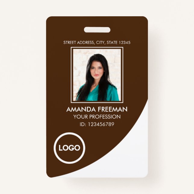 Modern White & Brown Healthcare Professional Photo Badge (Front)