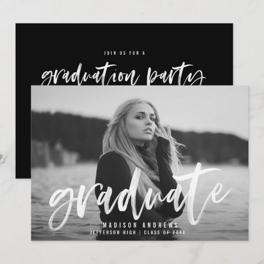 Modern White Brush Script Graduation Party Invitation | Zazzle.com