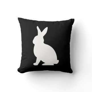 Modern White Bunny Silhouette On Black Easter Throw Pillow