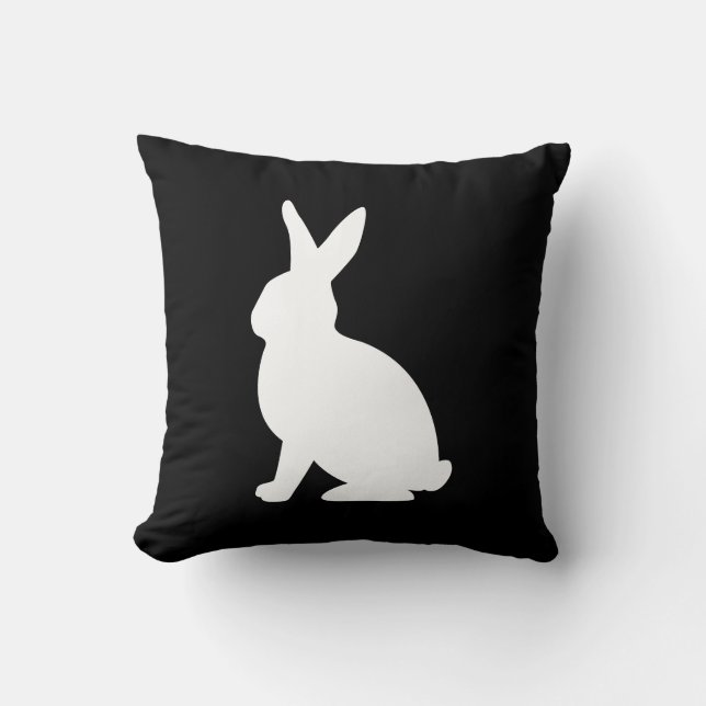 Modern White Bunny Silhouette On Black Easter Throw Pillow (Front)
