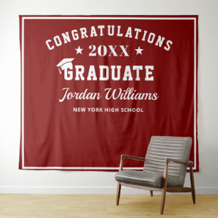 Modern White Burgundy Graduation Photo Backdrop