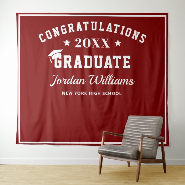 Modern White Burgundy Graduation Photo Backdrop (In Situ (Horizontal))