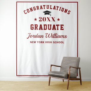 Modern White Burgundy Graduation Photo Backdrop
