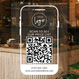 Modern White Business Logo Scan Price List QR Code Window Cling