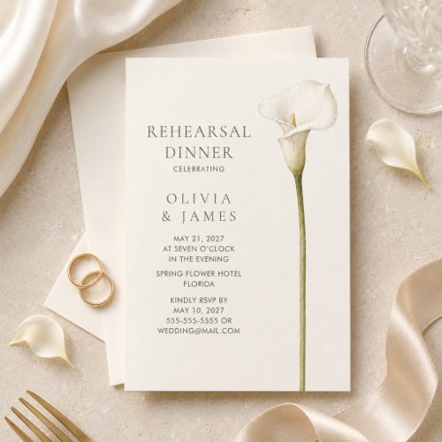 Modern White Calla Lily Wedding Rehearsal Dinner Invitation