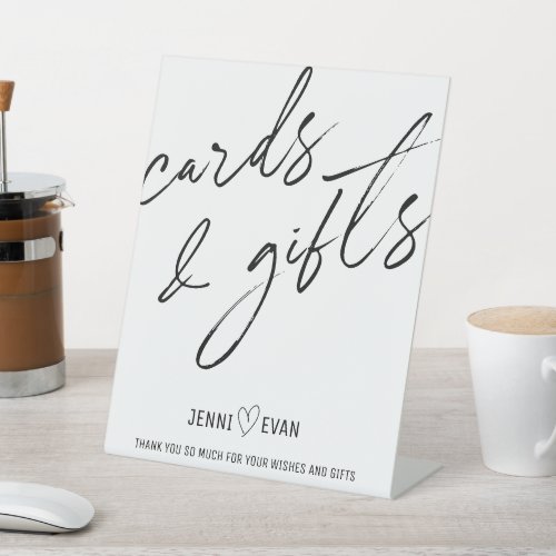 Modern White Calligraphic Cards and Gifts Wedding Pedestal Sign