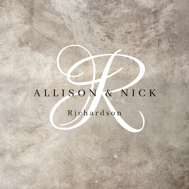 Modern White Calligraphy Monogram Wedding Floor Decals (Insitu)