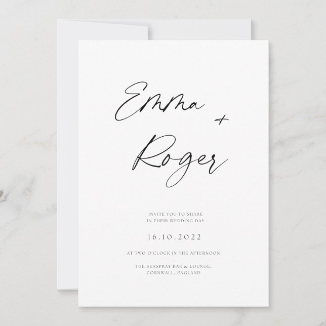 Modern white calligraphy wedding invitations  (Front)