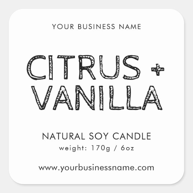 Modern white candle product label (Front)