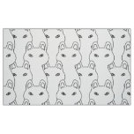Modern white cat line art pattern Fabric