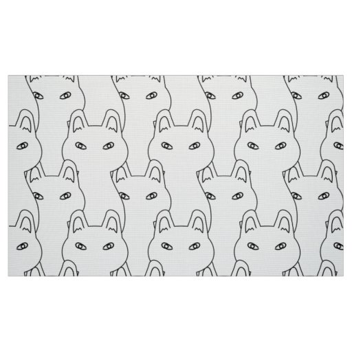 Modern white cat line art pattern Fabric