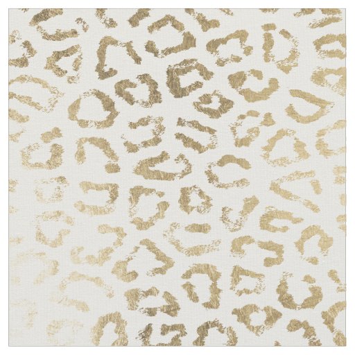 Modern white chic faux gold foil leopard print fabric