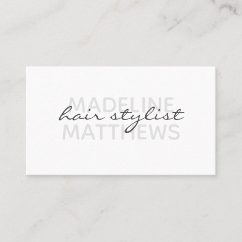 Modern White Chic Hair Stylist Script Name Stylish Business Card