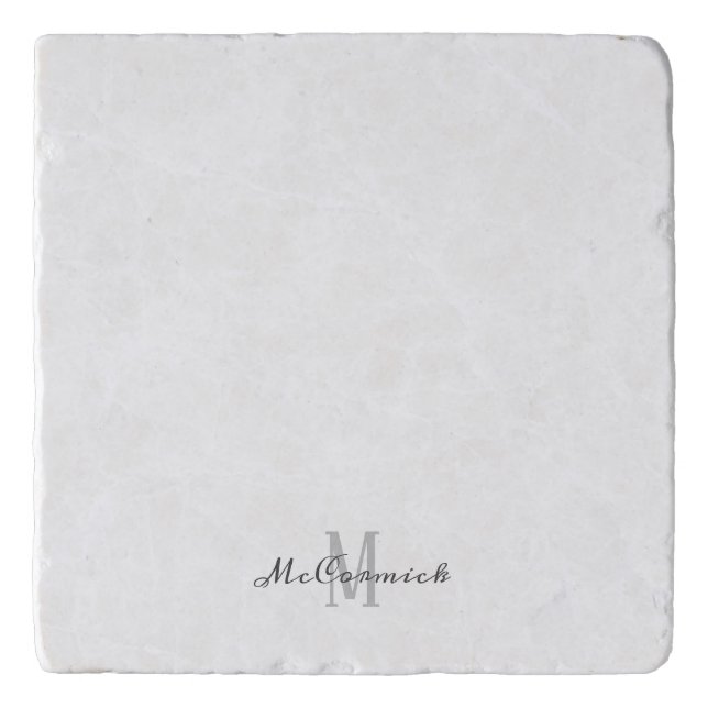 Modern White Chic Script Monogram Simple Kitchen Trivet (Front)