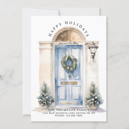 Modern White Christmas Door New Home Moving Holiday Card