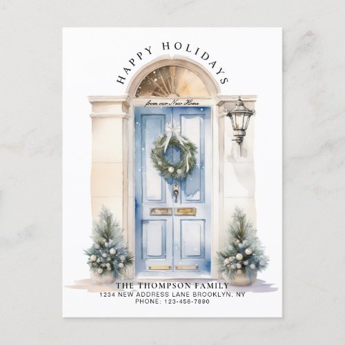 Modern White Christmas Door New Home Moving Holiday Postcard