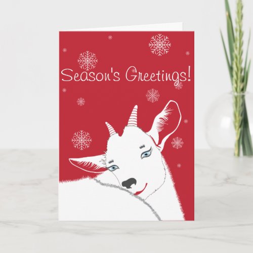 Modern White Christmas Goat Red Holiday Card