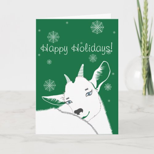 Modern White Christmas Goat Snowflakes Holiday Card