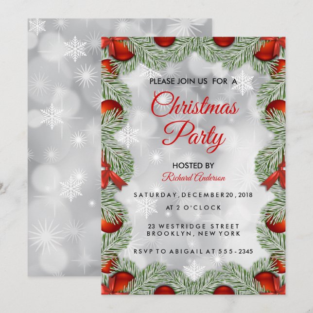 Modern White Christmas Holiday Party Invitation (Front/Back)