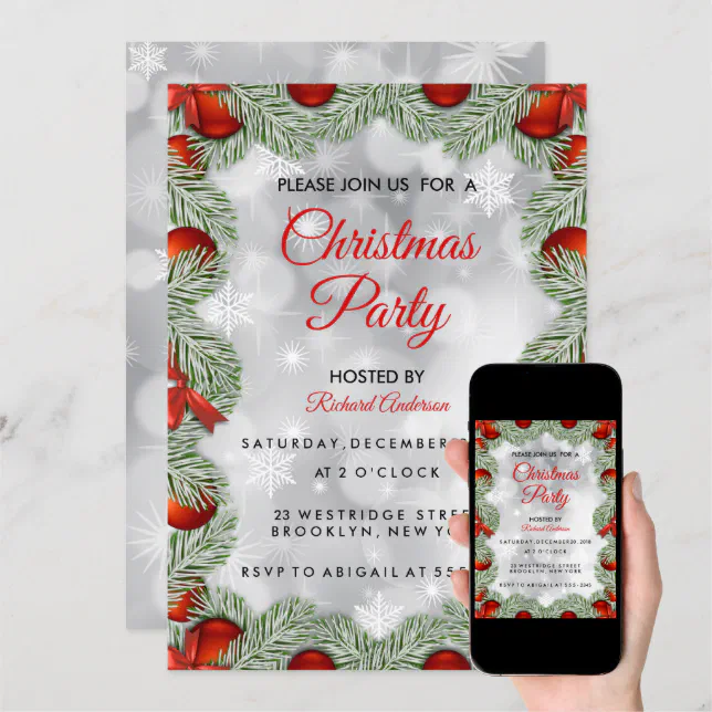 Modern White Christmas Holiday Party Invitation | Zazzle