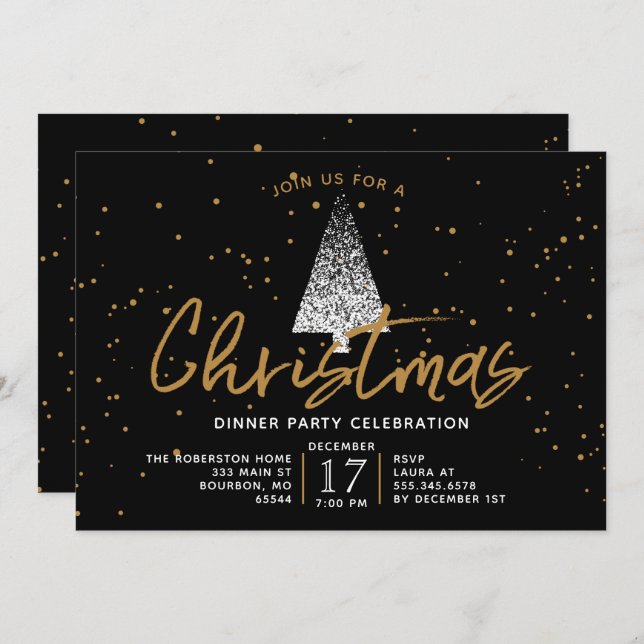 Modern White Christmas Tree Party Invitation (Front/Back)