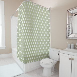 Modern White Christmas Tree Pattern Green Shower Curtain
