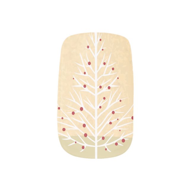 Modern White Christmas Tree Red Ornaments Minx Nail Art (Left Thumb)