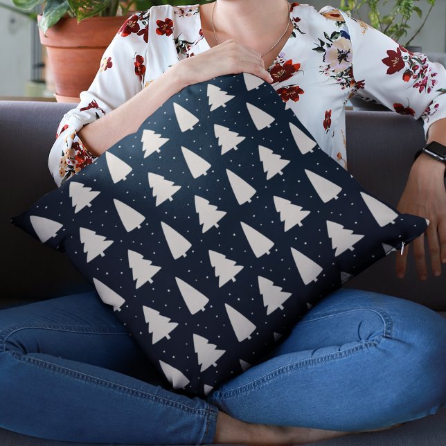 Modern White Christmas Trees classic blue holidays Throw Pillow (Creator Uploaded)