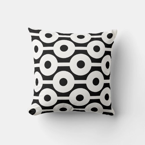 Modern White Circles and Stripes on Black Throw Pillow