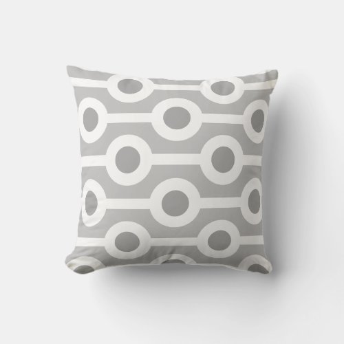 Modern White Circles and Stripes on Light Gray Throw Pillow